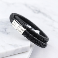 Brown Black Leather & Steel Christmas Gift Mens Personalised Engraved Bracelet