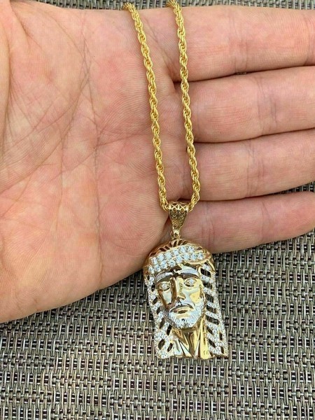 Alternate view of Men's Real 14k Yellow Gold Plated 925 Sterling Silver Jesus Piece Bust Down