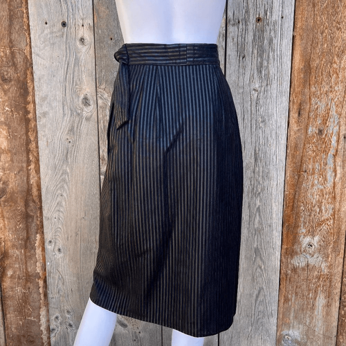 Carol McClellan Leather Couture Designer Black Pinstripe Wrap Pencil Skirt S - Picture 5 of 14