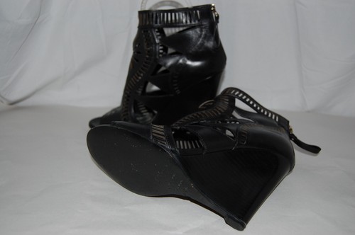 40/10❤️Sergio Rossi Black Leather High Wedge Heels Gladiator Sandals BOOTS ITALY - Picture 11 of 11