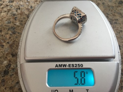 14K WHITE GOLD CUSHION  BLUE TOPAZ DIAMONDS HALO RING 5.8 GR SZ 6.25 FROM COSTCO - Bild 3 von 7