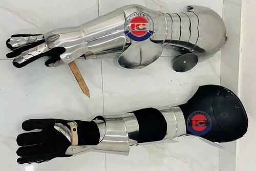 Medieval Gothic Arm Armor With Gauntlet Knight 18Ga Steel LARP Cosplay Costume - Picture 3 of 4
