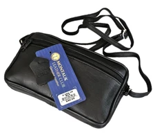 Women's Genuine Leather Small Cross Body Black Purse 3 Zipper Crossbody Bag