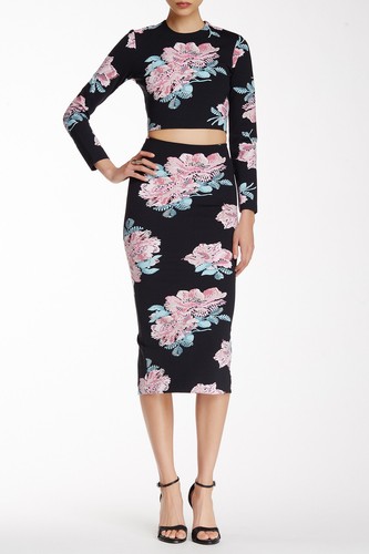 ELIZABETH & JAMES Sz 4 Darci Black Floral Ponte Knit Midi Pencil Skirt BRAND NEW - Picture 5 of 5