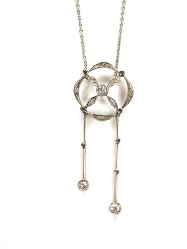 Filigree Necklace - Art Nouveau Style - Diamonds + Rose - 585er Gold/Silver - Picture 6 of 11