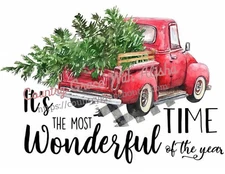 Sublimation Print Christmas Red Old Truck Ready to Press Heat Transfer