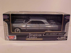 1964-Chevy-Impala-Coupe-Hard-Top-Die-cast-Car-1-24-by-Motormax-8-inch-Gray-Blue