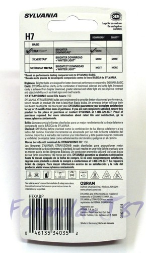 Sylvania Xtra Vision H7 55W One Bulb Head Light High Beam Replace Plug Play OE - Picture 3 of 12