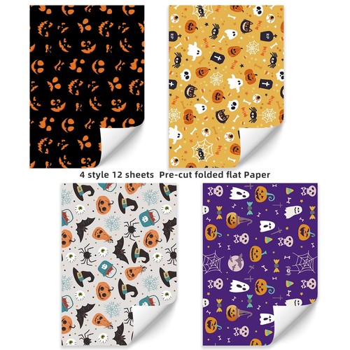 12 Sheets Halloween Wrapping Paper for Kids Boys Girls Kids Men Women - Picture 3 of 7