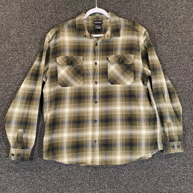 burton plaid flannel button up skiing snowboarding l/s shirt