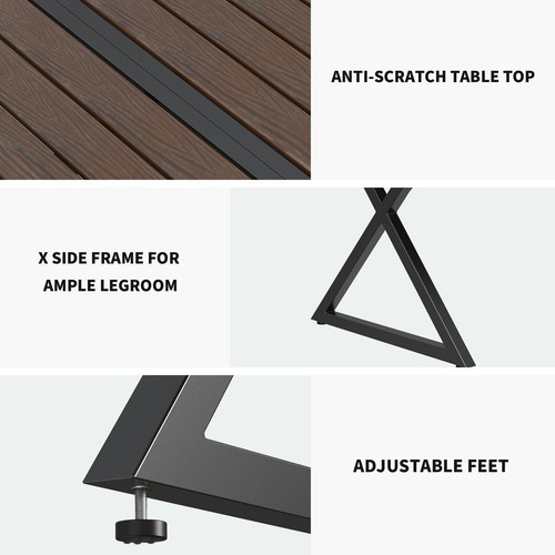 Patio Outdoor Dining Table Rectangle Table for 6 Person Metal Frame Porch Lawn - Picture 7 of 10