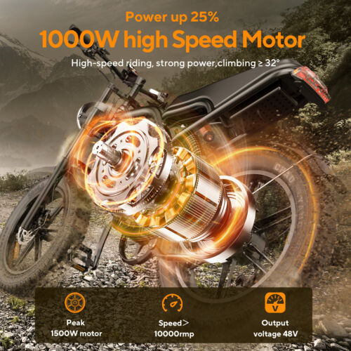 Hikeep 1000W Motor 48V 15Ah Mountain ebike 20" Fat Tire Electric Bike Off-road - Picture 3 of 12