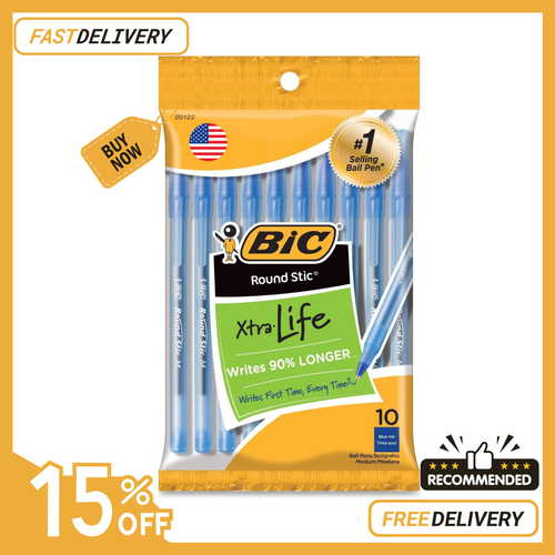 BIC Round Stic Ball Pens Stick Blue Medium Point 10 count-Pack.. - Picture 5 of 24