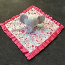 Parents Choice Elephant Lovey Security Blanket Toy Floral Pink Satin Closed Eyes