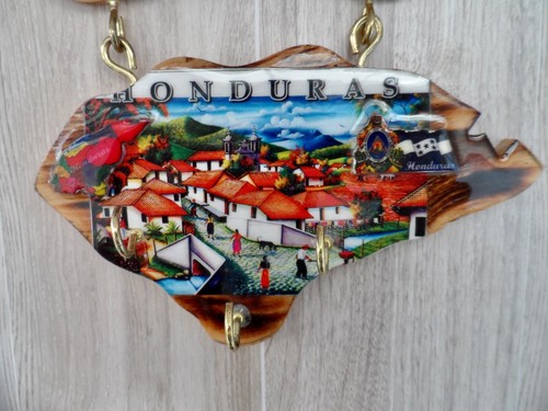 HONDURAN SOUVENIR~2 PC. HANGING WOOD 3 HOOK KEY HOLDER~4 LEMPIRAS~COLORFUL - Picture 2 of 21