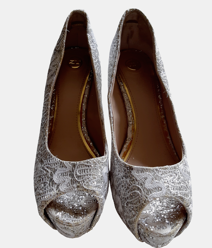 Zapatos ZU Plateados Peep Toe Plataforma Talla 8 Brillo/Brillo Fiesta Discoteca Discoteca - Imagen 2 de 8