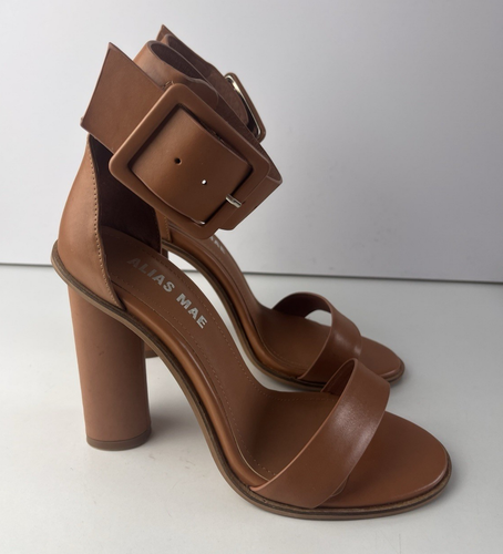 Alias Mae Ami Tan Leather Brown Women's High Heels With Ankle Strap Size 38 - Picture 4 of 19