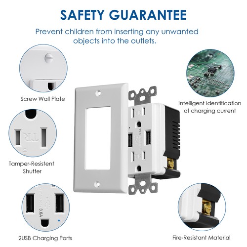 3.6A Dual USB Ports Wall Outlet Receptacle TR Tamper Resistant Outlet UL X20PCS - 第 9/13 張圖片