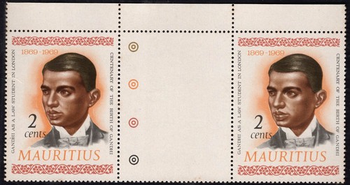 Mauritius 1969 Gandhi Centenary Complete Gutter Pair Set Of 6, - Picture 3 of 6
