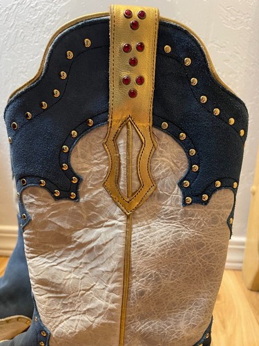 Stivali American Rebel Boot Co Elvis Presley blu in pelle scamosciata misura 8,5 - Foto 4 di 5