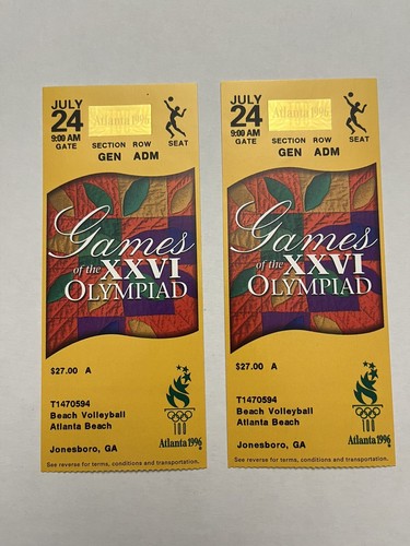 1996 ATLANTA OLYMPIC BEACH VOLLEYBALL TICKET 7/24/96 XXVI OLYMPIAD COLISEUM (2)