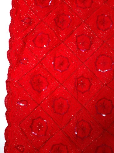 Madame Clásico Georges Mujer India Boda Dupatta Rojo Lentejuelas Cuentas Tela - Imagen 8 de 8