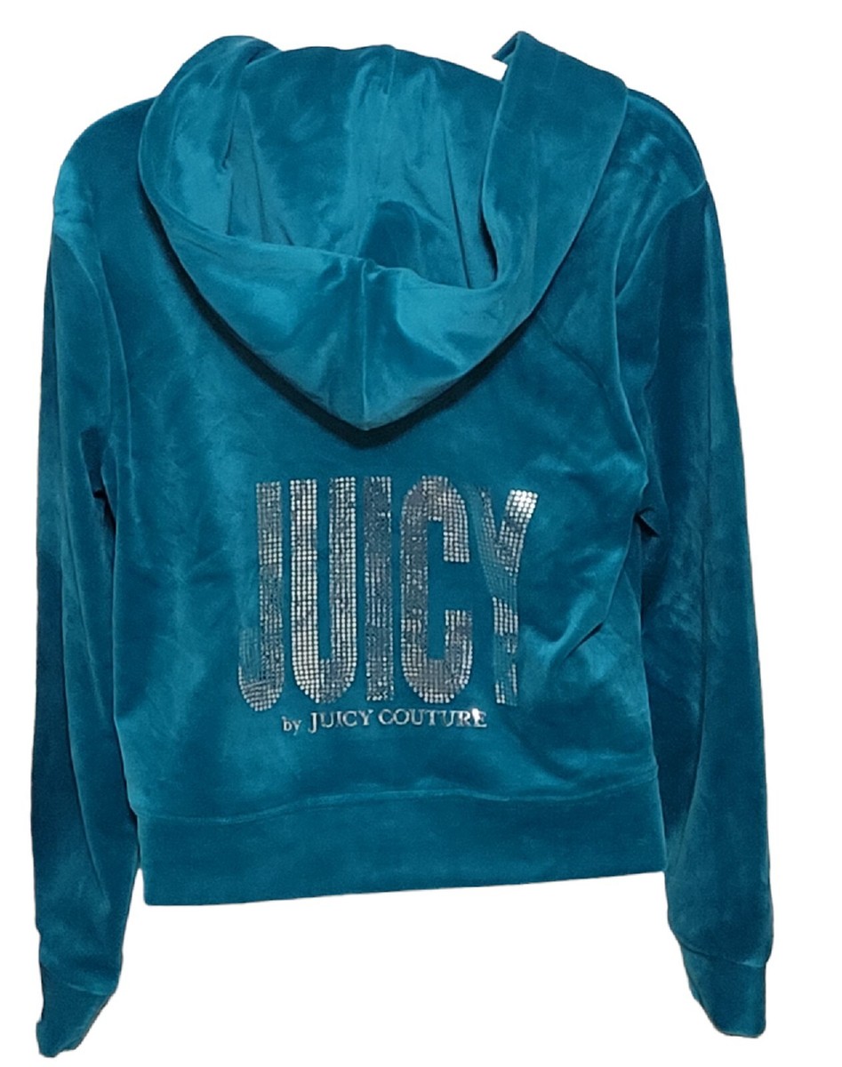 Juicy Couture VEJH70563WPFJ00 関税送料込 Juicy By Juicy Couture Turquoise Bling Logo Zip Up Velour