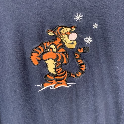 Disney Store T-Shirt Size S Blue Long Sleeve V Neck Embroidered Tigger Winter - Picture 3 of 13