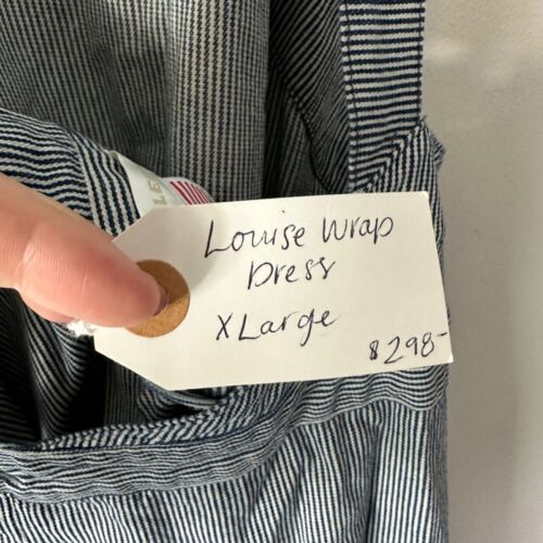 Carleen Louise Wrap Dress Women's XL Apron Style Blue White Pinstripe USA NWT - Picture 10 of 11