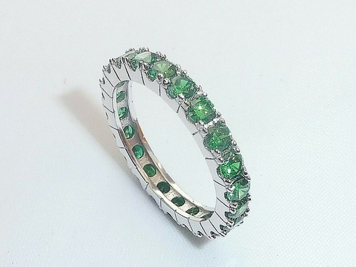Ladies Hand Made Sterling 925 Silver Brilliant Cut Emerald Full Eternity Ring - Picture 6 of 9