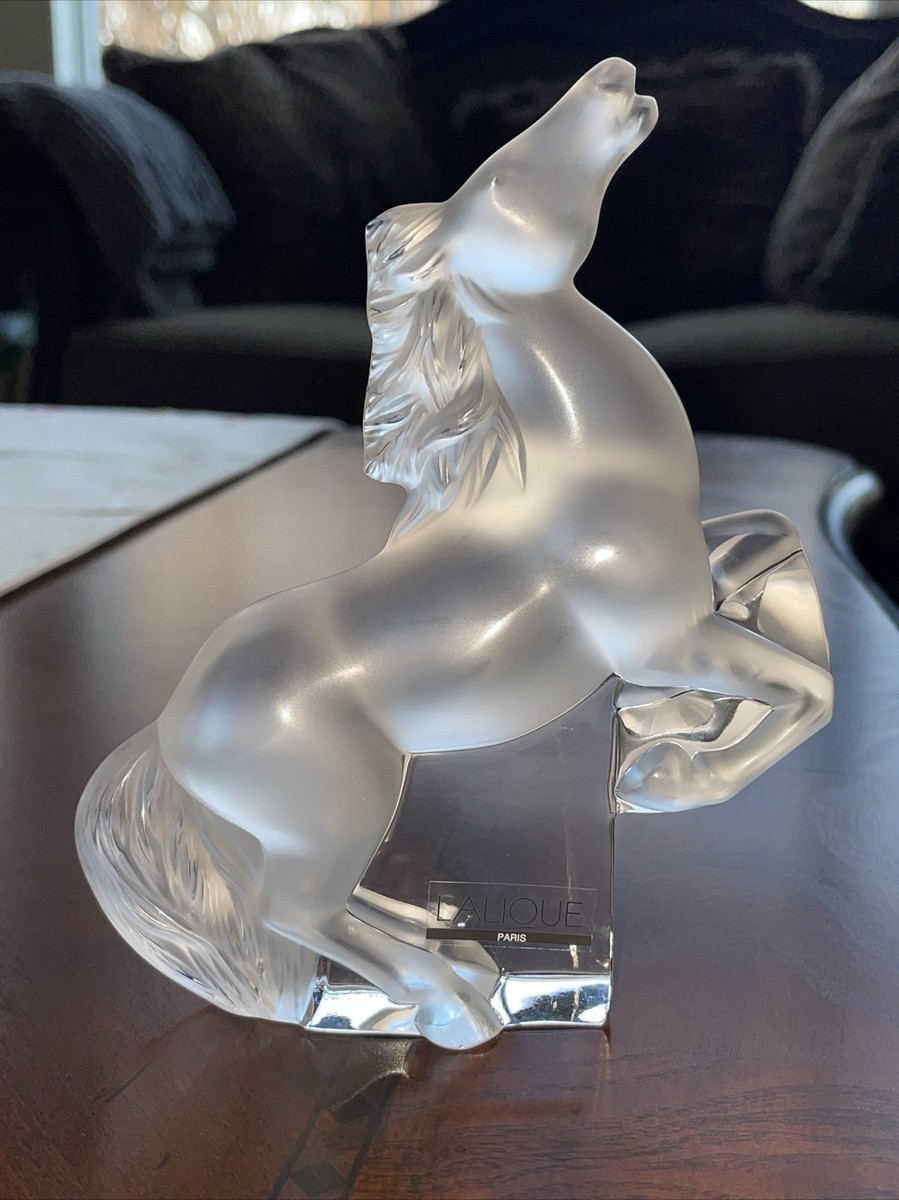 LALIQUE 馬のガラス彫刻 LALIQUE CRYSTAL REARING KAZAK HORSE FROSTED GLASS HORSE