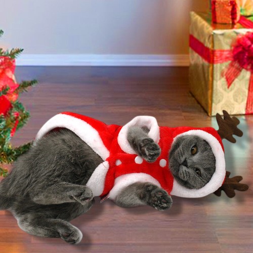 Cat Dog Christmas Outfit Costumes Reindeer Hoodie Jacket Pet Xmas Clothes Coat - Picture 12 of 16