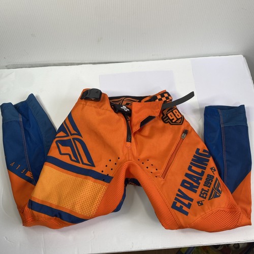 Fly Racing MotorCross Dirtbike Pant Youth Sz 20 Kinetic Era Padded Orang Blu New - Picture 2 of 16