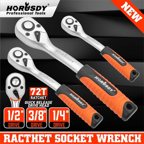 1/4" 3/8" 1/2" Drive Ratchet Socket Wrench Handle 72 Tooth Quick-Release Spanner - Afbeelding 1 van 40