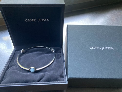 Georg Jensen Sterling Silver Aquamarine SPHERE Bangle - Large EX CON - Picture 2 of 5