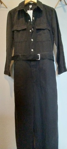 H&M NEW NWT JUMPSUIT denim black Chrome Button long Sleeve Wide leg sz 10-12 80s - Picture 19 of 22