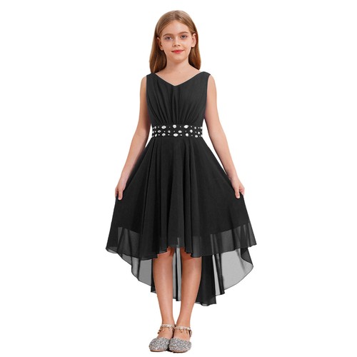 UK Kids Girls Dress Sleeveless Chiffon Party Junior Bridesmaid Wedding Flower - Picture 56 of 72