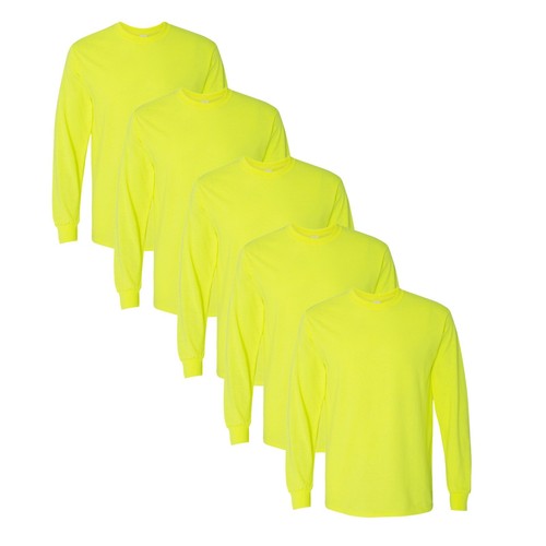 Safety Green Hi Vis T-Shirt Long Sleeve Cotton Work 5 Pack Reflective Safety Tee - Picture 1 of 6