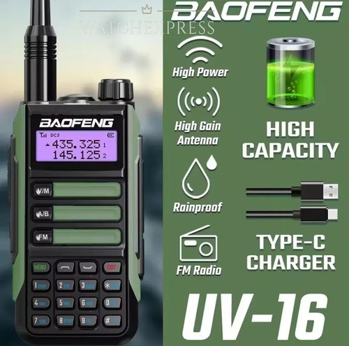 BAOFENG UV 16 WALKIE TALKIE PROFESSIONALE RICETRASMITTENTE RADIO DUAL BAND 2025 - Foto 14 di 15