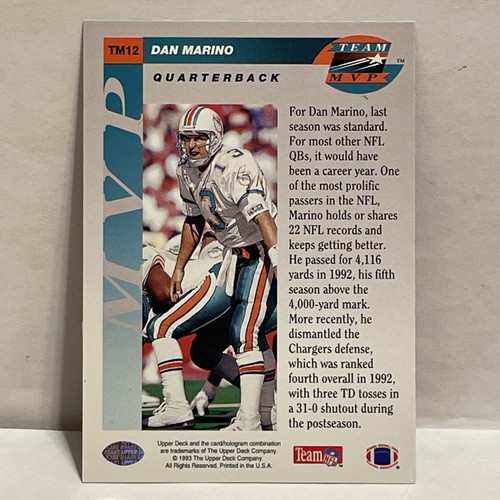 1993 Upper Deck Dan Marino Team MVPs Card#TM12 NM/Mint Condition - Picture 2 of 2