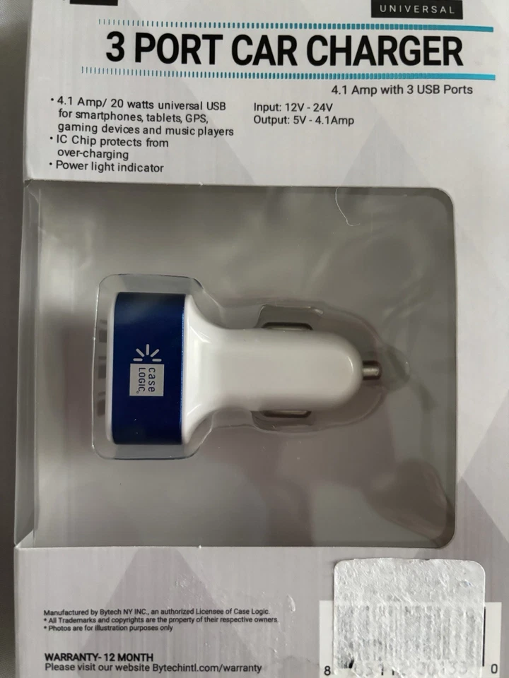 CASE LOGIC  3 USB Ports Car Charger Universal Compatible With Most Devices - Image 2 of 4