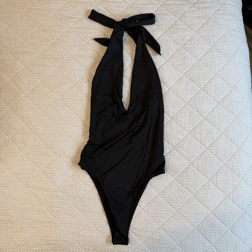 Zara | Damen | Satin Body | Rückenfrei Neckholder | Schwarz | Druckknopfverschluss S