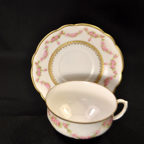 MZ Moritz Zdekauer Cup & Saucer Pink Roses Swags w/Gold & Green Leaves 1884-1909 - Picture 7 of 23