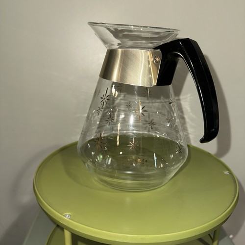Pyrex Coffee Carafe Atomic Age Clear Gold Starburst Daisies Glass No Lid - Picture 3 of 10