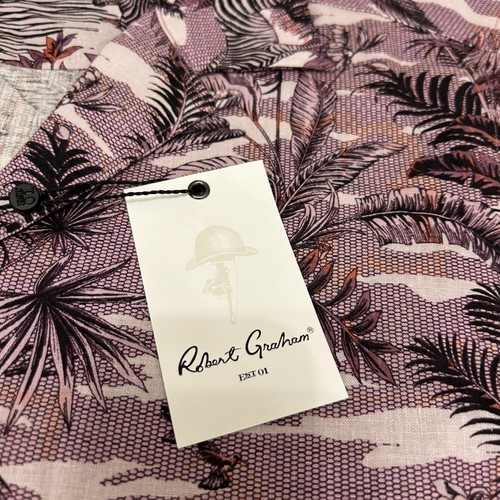Robert Graham Shirt Mens Small Purple Pink Zebra Jungle Linen Cotton Classic Fit - Picture 7 of 11