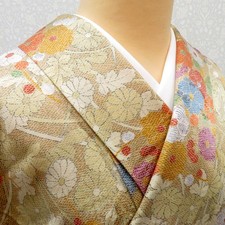 Komon kimono Silk Floral pattern Brown 64.4inch Women's