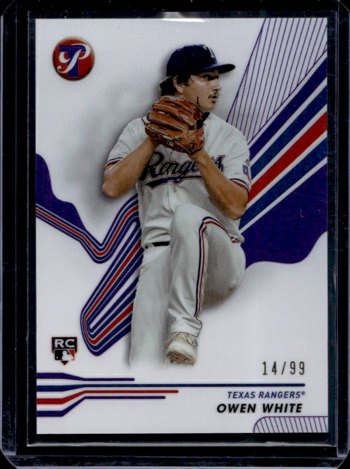 2024 Topps Pristine Owen White Purple Refractor RC #14/99 Rangers