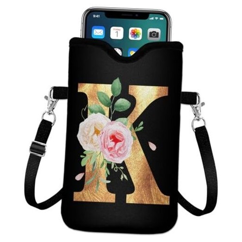 Initial Neoprene Cell Phone Sleeve Pouch 7.6"x4.3" Letter-K-Phone Sleeve Pouch - 第 1/7 張圖片