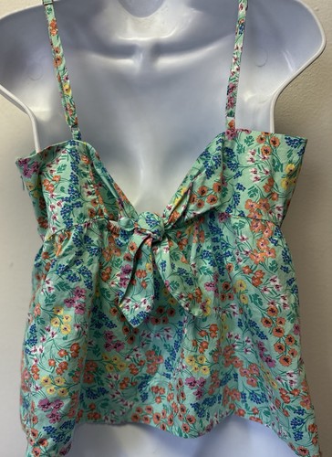 J Crew Shirt Women 8 Green Floral Tie Back Tank Top Cami Boho Cottagecore - Picture 7 of 10