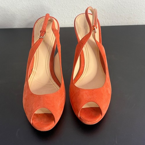 Cole Haan Air Slingback Heels Peep Toe Suede Leather Orange Pumps Size 8.5 - Picture 14 of 15